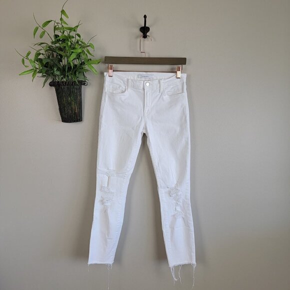 J Brand Cropped White Demented Distressed Skinny Ankle Frayed Mid Rise Jeans 27 - Picture 2 of 16